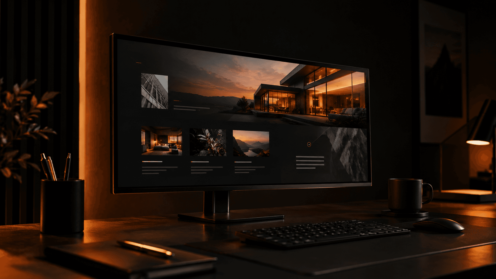 Landing page exibida em um monitor de trabalho